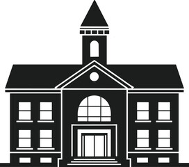 Vintage School Building Silhouette Vector Illustration