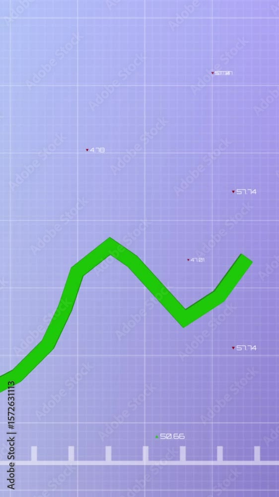 Poster animation of growing graph with changing numbers over grid pattern against blue background