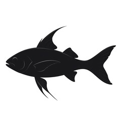 Abstract Black Fish Silhouette with Sharp Fins and Subtle Highlights, Isolated on a Pure png Background for Minimalist Aquatic Designs.