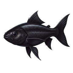 Realistic Illustration of a Dark Black Fish with Detailed Scales and Fins, Isolated on a Pure png Background for Underwater and Mystery Themes.