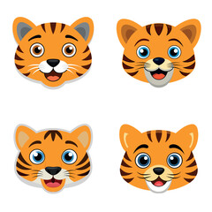 Sticker pack of cute tiger cub faces Art & Illustration