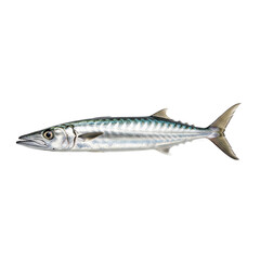 Fresh and Sleek Barracuda Fish with Shimmering Silver Scales and Greenish Stripes, Side View Isolated on a Pure png  Background for Seafood and Fishing Concepts.