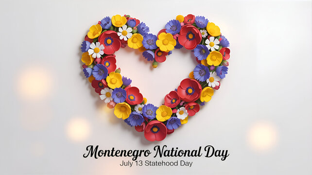 Montenegro National Statehood Day. Heart shape made out of flowers on white background
