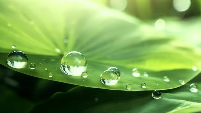 Close up macro shot of beautiful water drops on lotus leaf,leaves background.abstract detailed foliage.quietly poetic concepts.environmental and ecology
