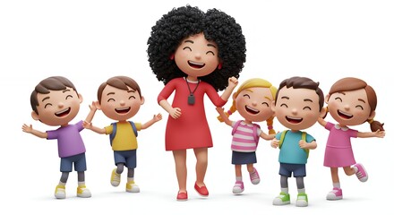 Teacher and children happy illustration