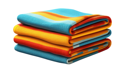 Folded towels stack isolated on transparent background. PNG