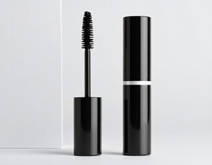 Open Black Mascara Tube with Wand on White