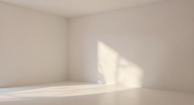 Empty room corner with soft natural light and shadow patterns on walls