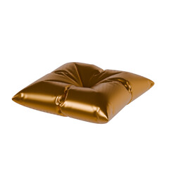 A pillow made of shiny golden fabric
