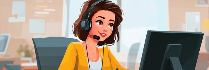 Counseling Call Center. Business Support Operator Ready to Assist Clients with Customer Service and Telemarketing