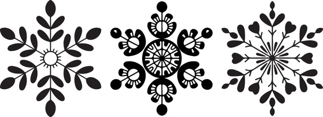 Intricate Snowflake Line Art Design with Detailed Geometric Patterns in Black and White Outline Style