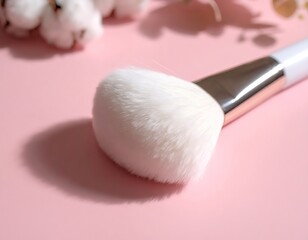 Soft White Makeup Brush on Pink Background