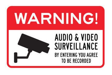 Surveillance Warning Sign – Audio Video Recording Notice with Camera Icon – High Quality Stock Image