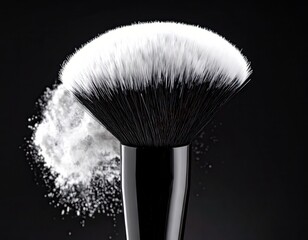 Makeup Brush With White Powder on Black Background