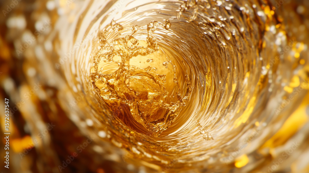 Poster golden liquid swirls in a dynamic motion creating mesmerizing patterns and reflections