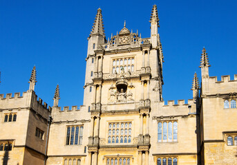 Looking up at the historic  'Bodleain library' in the city of Oxford