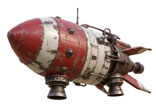 Isolated Vintage Red and White Rocket Ship