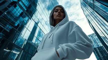 High-Fashion Hoodie with Exaggerated Sleeves Worn by Model &ndash; Avant-Garde Streetwear Look
