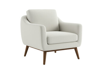 Isolated White Modern Armchair with Wooden Legs