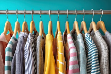 Colorful clothes hanging on a clothes rail