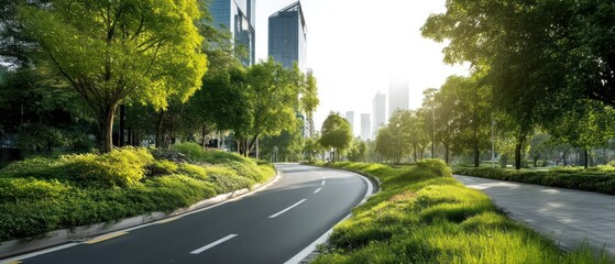 Urban road trees and buildings