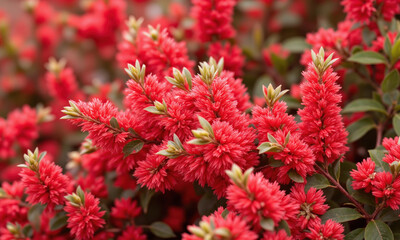 Chilean Firebush (Embothrium coccineum) Chilean Firebush is a striking shrub known for its fiery red flowers that bloom in spring.