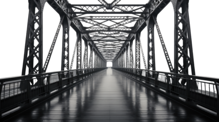 Iron bridge in perspective isolated on transparent background. PNG