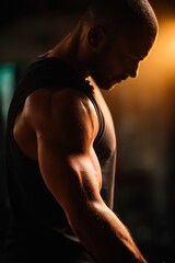 Muscular mans arm in a gym