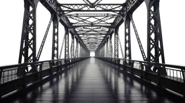 Iron bridge in perspective isolated on transparent background. PNG