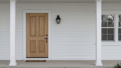 Farmhouse style home exterior with barn door, modern rustic residential architecture, wood siding house design, country contemporary style
