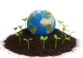 Isolated Earth Globe with Seedlings on Soil - Ecological Growth