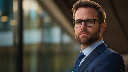 Fototapeta premium Professional business portrait of a confident man in a suit urban office photography modern environment close-up view leadership