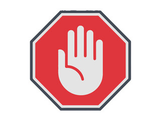 Obraz premium Red octagonal stop sign with a white open hand symbol in the center