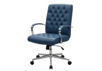 Isolated Tufted Blue Office Chair on Casters