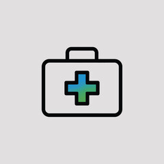 Obraz premium Minimalist Icon Design of a Medical Kit featuring a Teal and Green Gradient Cross on a White Background with Black Outline
