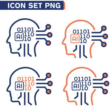 Icone icon di linea di intelligenza artificiale cervello cranio testa uomo macchina androide umanoide illustrazioni cloud 