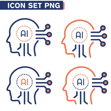 Icone icon di linea di intelligenza artificiale cervello cranio testa uomo macchina androide umanoide illustrazioni cloud 