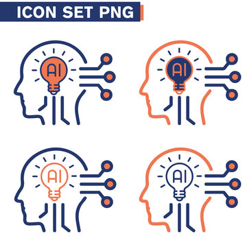 Icone icon di linea di intelligenza artificiale cervello cranio testa uomo macchina androide umanoide illustrazioni cloud 
