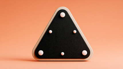 A simple triangular wooden sign with rounded corners and three white rivets on the edges