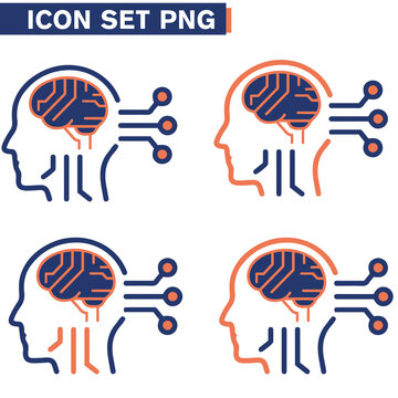Icone icon di linea di intelligenza artificiale cervello cranio testa uomo macchina androide umanoide illustrazioni cloud 