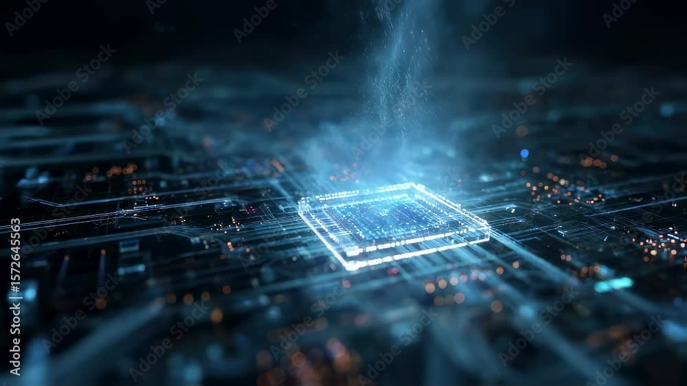 Aufkleber advanced technology and quantum mechanics closeup focus on a quantum computer system with a backdrop