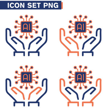 Icone icon di linea di intelligenza artificiale cervello cranio testa uomo macchina androide umanoide illustrazioni cloud 