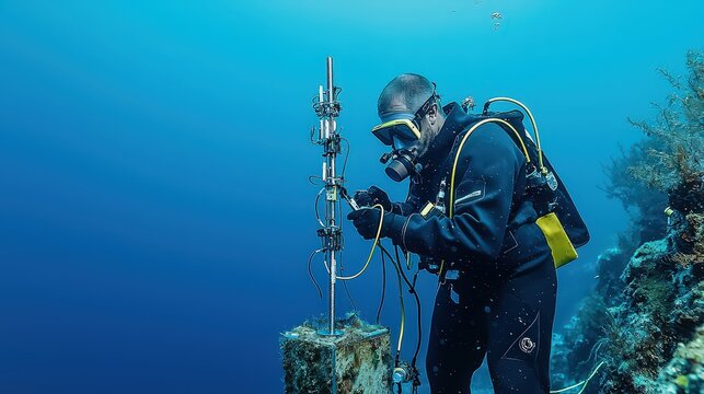 Underwater research dive coral reef marine science deep ocean close-up environmental monitoring efforts