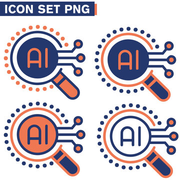 Icone icon di linea di intelligenza artificiale cervello cranio testa uomo macchina androide umanoide illustrazioni cloud 