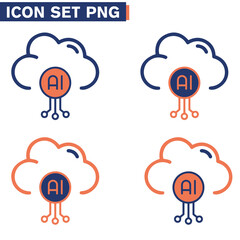 Icone icon di linea di intelligenza artificiale cervello cranio testa uomo macchina androide umanoide illustrazioni cloud 