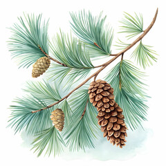 Fototapeta premium watercolor pine branches with cones illustration