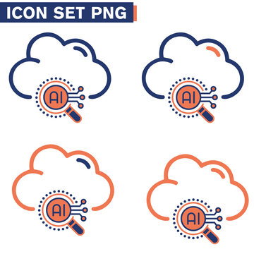 Icone icon di linea di intelligenza artificiale cervello cranio testa uomo macchina androide umanoide illustrazioni cloud 