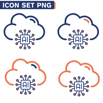 Icone icon di linea di intelligenza artificiale cervello cranio testa uomo macchina androide umanoide illustrazioni cloud 