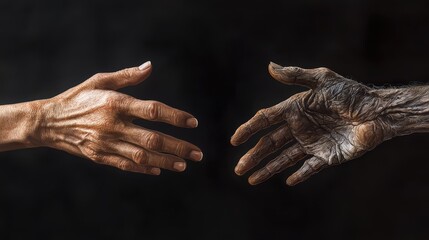Fototapeta premium Connecting generations a tender touch between young and old artistic representation dimly lit studio emotional depth