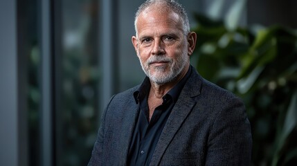 Professional portrait of a mature businessman modern office setting high-quality image professional environment close-up view leadership concept